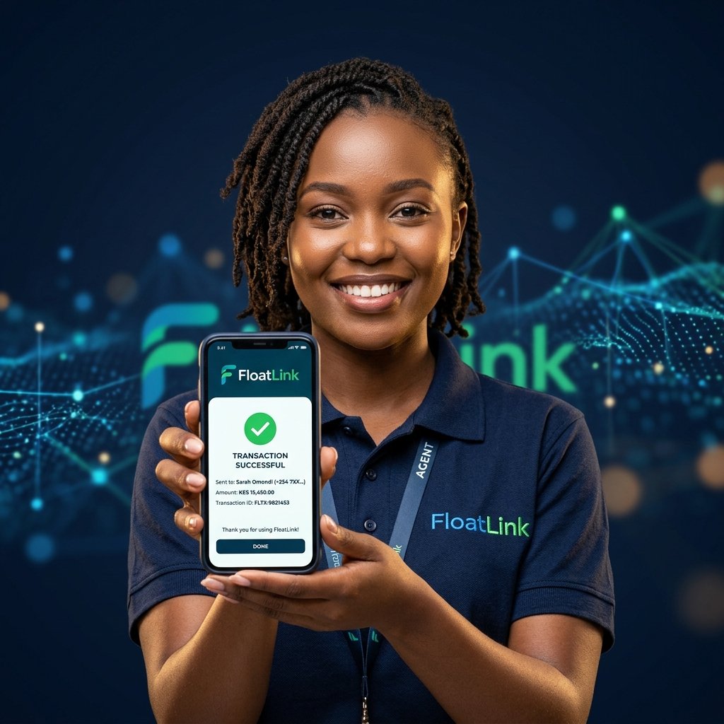 Local telecom agent smiling and using FloatLink app on phone